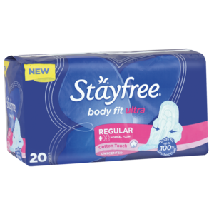 Stayfree Body Fit Ultra Regular Cotton Touch Unscented Sanitary Pads 20 Pack