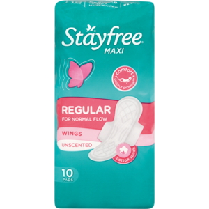 Stayfree Maxi Regular Unscented Sanitary Pads With Wings 10 Pack
