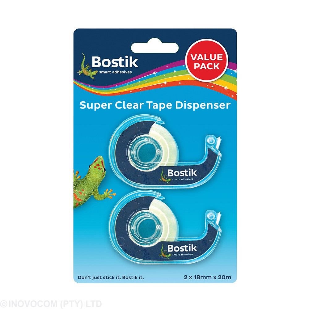 Bostik Super Clear Tape Dispenser Value Pack 18mm x 20m Clear (1 pack of 2)