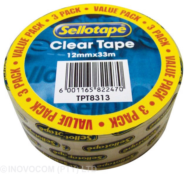 Sellotape Clear Tape 12mm x 33m (3 pack)