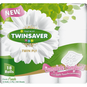 Twinsaver Luxury White Twin Ply Toilet Paper 18 Pack - myhoodmarket