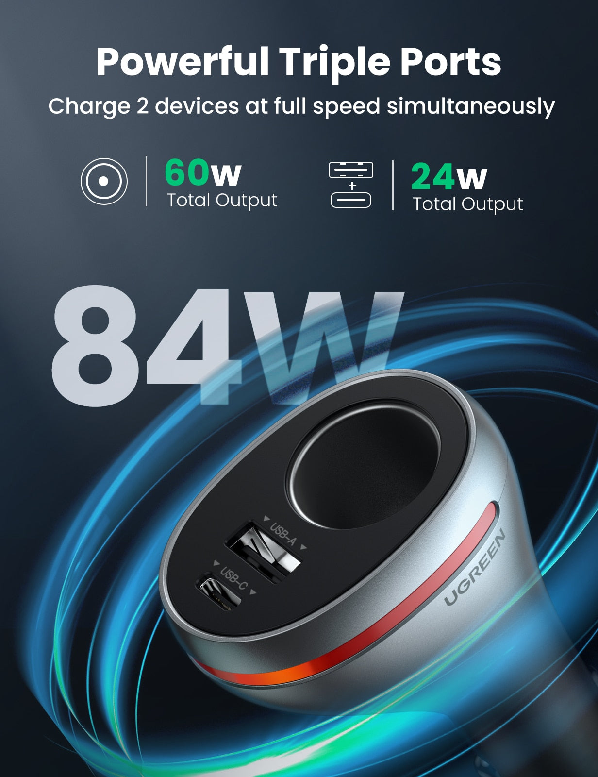 UGREEN 84W USB Car Charger Quick Charge QC PD 4.0 3.0 Fast Charger