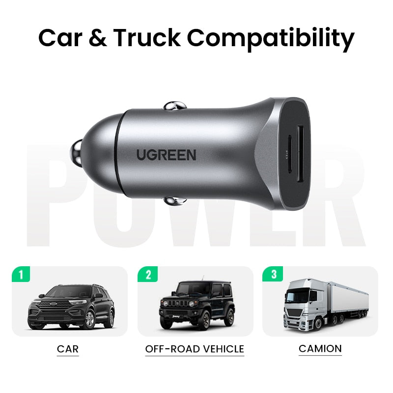 UGREEN Car Charger Type C Fast USB Charger for iPhone 13 12 Xiaomi Car