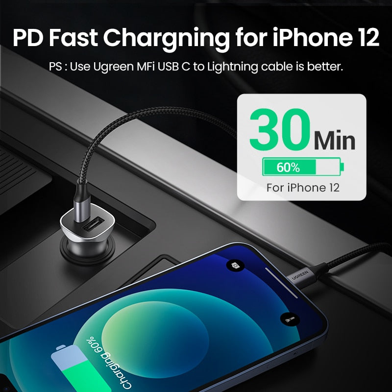UGREEN Car Charger Type C Fast USB Charger for iPhone 13 12 Xiaomi Car
