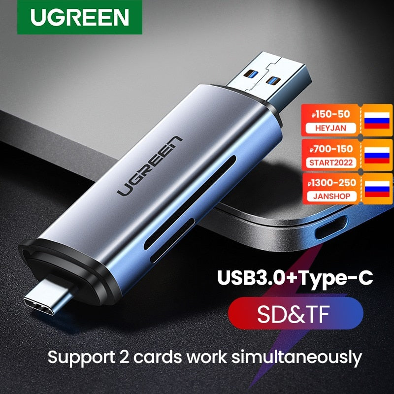 UGREEN Card Reader USB 3.0&Type C to SD Micro SD TF Card Reader for PC