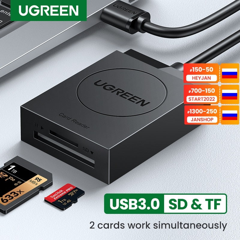 UGREEN Card Reader USB3.0 to SD Micro SD TF Card Adapter for Laptop PC