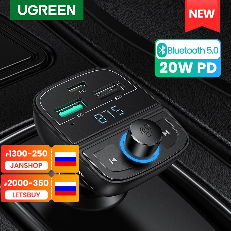 UGREEN Quick Charge 4.0 Car Charger for Phone FM Transmitter Bluetooth