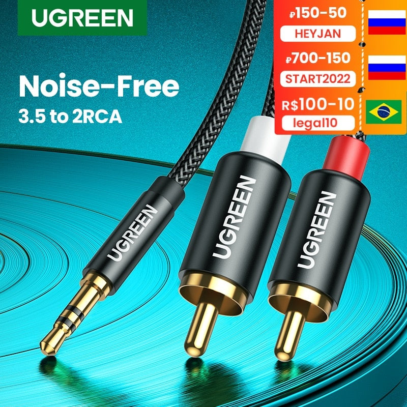 UGREEN RCA Cable HiFi Stereo 2RCA to 3.5mm Audio Cable AUX RCA Jack