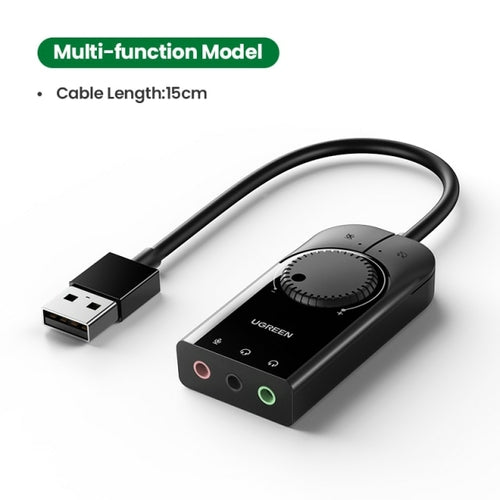 UGREEN Sound Card USB Audio Interface External 3.5mm Microphone Audio