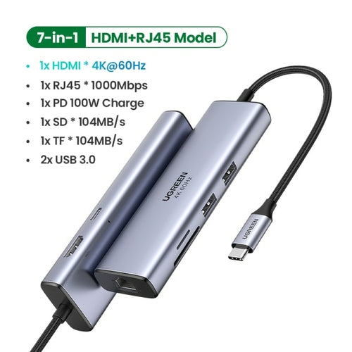 UGREEN USB C HUB 4K 60Hz Type C to HDMI 2.0 RJ45 USB 3.0 PD 100W
