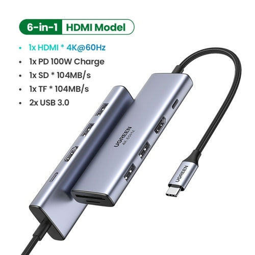 UGREEN USB C HUB 4K 60Hz Type C to HDMI 2.0 RJ45 USB 3.0 PD 100W