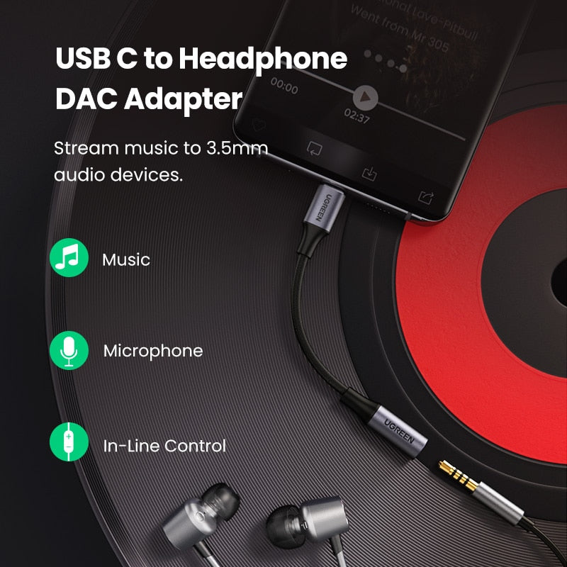 UGREEN USB Type C to 3.5mm DAC Chip Headphone Adapter USB C to 3.5 Aux