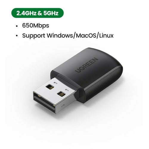 UGREEN Wifi Adapter Wireless Adapter 650Mbps USB WiFi 2.4G & 5G