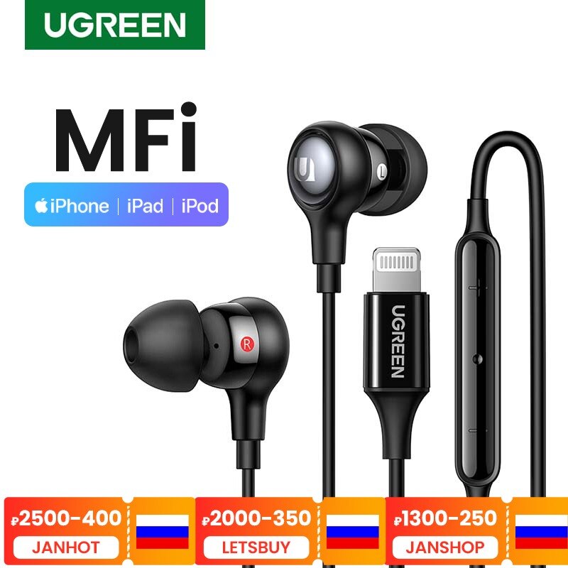 UGREEN Wired Headphones MFi Certified Lightning Earbuds with