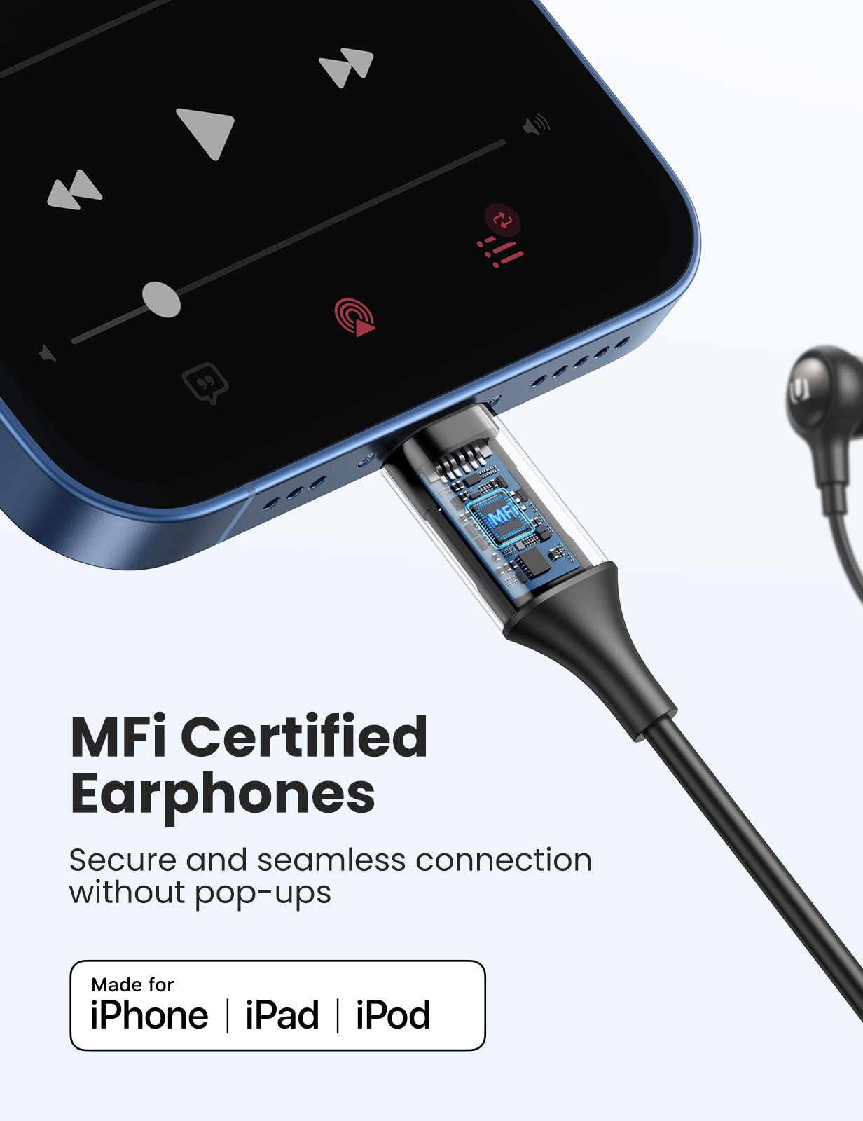 UGREEN Wired Headphones MFi Certified Lightning Earbuds with
