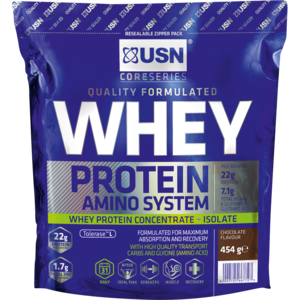 USN Amino Whey Chocolate Protein Powder 454g