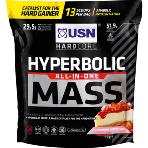 USN Hardcore Hyperbolic All-In-One Mass Strawberry Cheesecake Flavoured Anabolic Protein Matrix 1kg