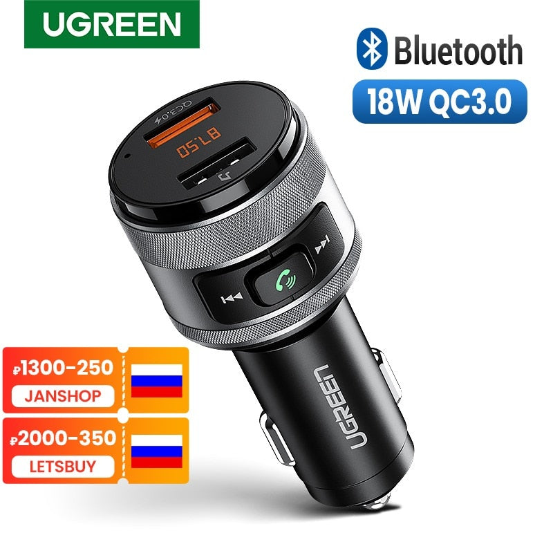 Ugreen USB Car Charger FM Transmitter QC 3.0 Car Charging Fast Charger