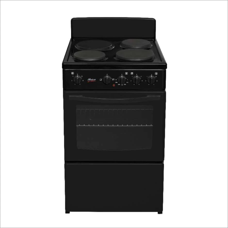 Univa 3 Burner Gas Stove, 58ltr Gas Ove, front Control Panel, Black, 500mm