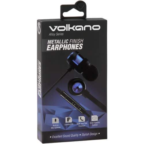 Volkano Alloy Series Metallic Finish Earphones Blue - myhoodmarket