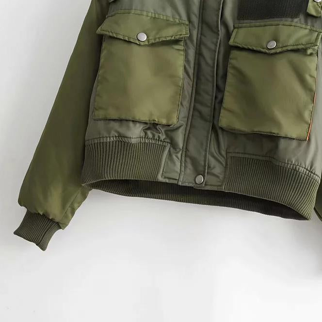 Women Chic Green Oversize Bomber Jacket Pockets Zippers Coat Casual