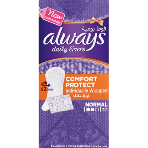 Always Daily Liners Normal Comfort & Protect Individually Wrapped Pantyliners 20 Pack - myhoodmarket