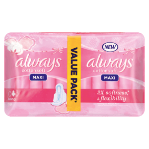 Always Maxi Cotton Soft Long Sanitary Pads Value Pack 18 Pack - myhoodmarket
