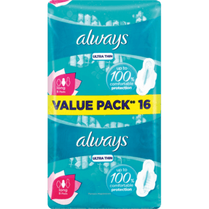 Always Ultra Thin Long Sanitary Pads 16 Pack - myhoodmarket