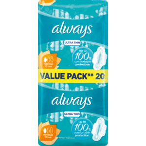 Always Ultra Thin Normal Sanitary Pads 20 Pack - myhoodmarket