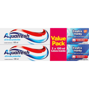 Aquafresh Fresh & Minty Toothpaste 2 x 100ml - myhoodmarket