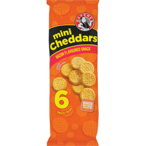 Bakers Bacon Mini Cheddars Pack 6 x 33g - myhoodmarket