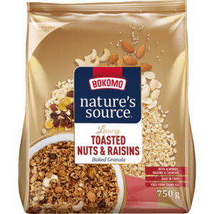 Bokomo Nature's Source Luxury Toasted Nuts & Raisins Baked Granola 750g - myhoodmarket
