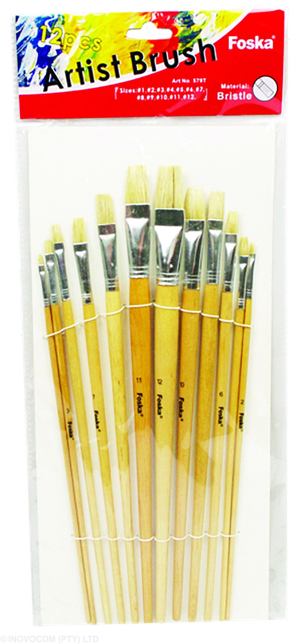 Foska Flat Paint Brush Set (Set of 12 Assorted Paintbrushes)