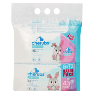 Cherubs Lightly Fragranced Sensitive Baby Wipes 6 x 72 Pack - myhoodmarket