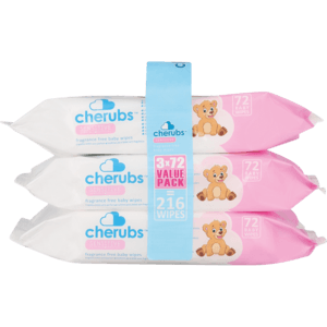Cherubs Sensitive Fragrance Free Baby Wipes 3 x 72 Pack - myhoodmarket