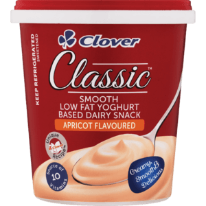 Clover Classic Smooth Apricot Low Fat Yoghurt Based Dairy Snack 1kg - myhoodmarket