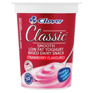 Clover Classic Smooth Strawberry Flavoured Low Fat Yoghurt Based Dairy Snack 175g - myhoodmarket