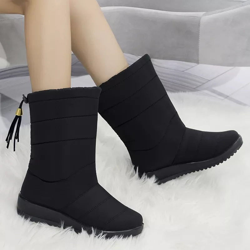 Women Boots Fashion Winter Boots With Wedges Heels Mid-Calf Botas