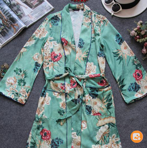 Printed gown and kimono cardigan