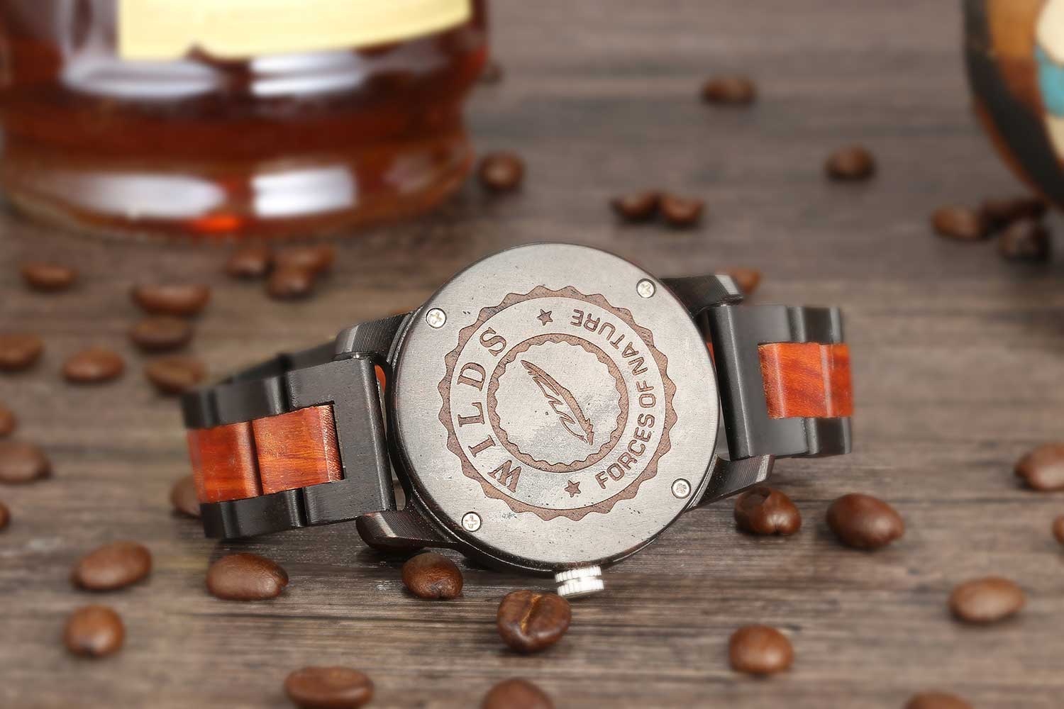 Men's Handcrafted Engraving Ebony & Rose Wood Watch - Best Gift Idea!