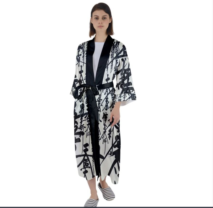Oriental Design Maxi Satin Kimono Maxi Satin Kimono