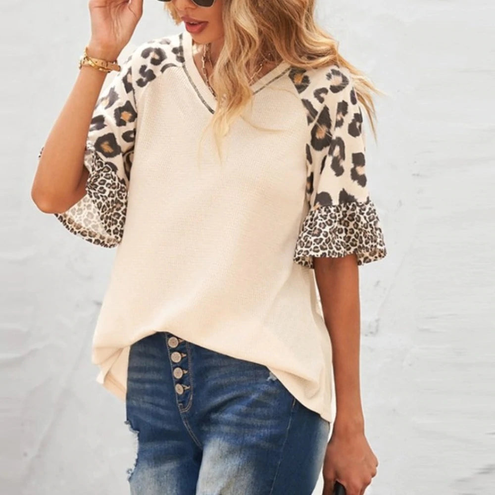 Womens Leopard Print Sleeve Top
