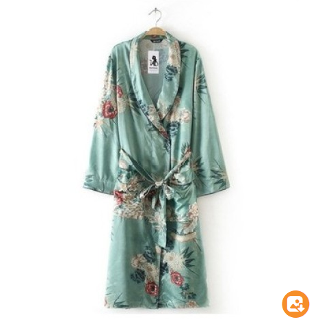 Printed gown and kimono cardigan