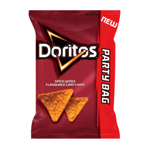 Doritos Spicy Wings Flavoured Corn Chips Party Bag 250g - myhoodmarket