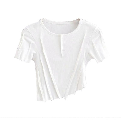 White Ribbed Knitted T-shirt Women Crop Top
