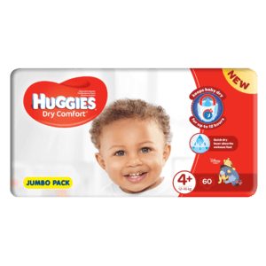 Huggies Dry Comfort Jumbo Pack Size 4+ Diapers 60 Pack - myhoodmarket