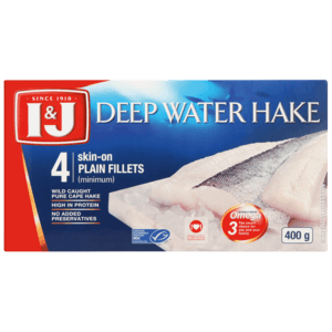 I&J Frozen Deep Water Hake Skin On Plain Fillets 400g - myhoodmarket