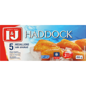I&J Frozen Oak Smoked Haddock Medallions 450g - myhoodmarket