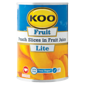 Koo Lite Peach Slices In Fruit Juice Can 410g - myhoodmarket