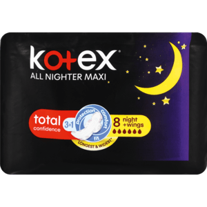 Kotex All Nighter Maxi Pads With Wings 8 Pack - myhoodmarket